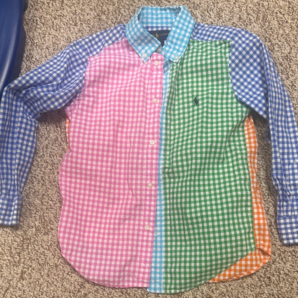 Colorful Gingham Button-Up Shirt
